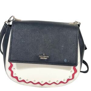 Kate Spade Ripple Leather Crossbody Handbag Shoulder Purse Bag  Black White Red